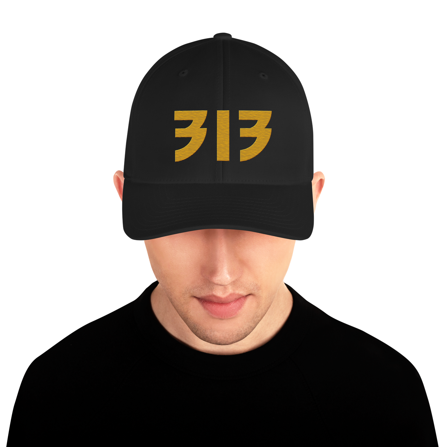 Detroit '313' Fitted Baseball Cap (Glam Font) | Gold