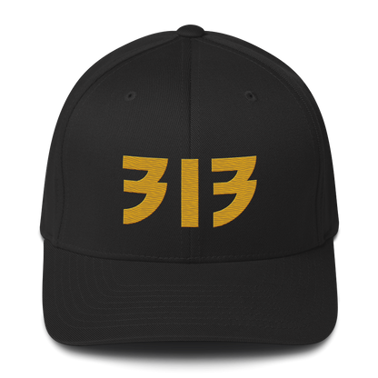 Detroit '313' Fitted Baseball Cap (Glam Font) | Gold