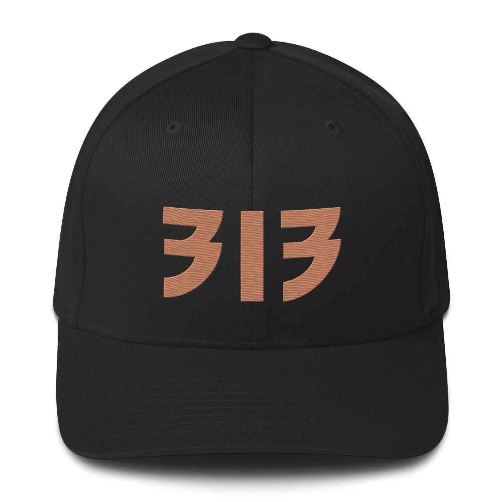 Detroit '313' Fitted Baseball Cap (Glam Font) | Copper