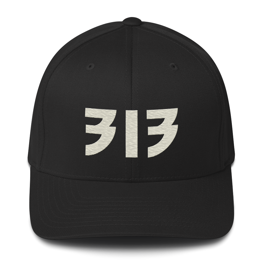 Detroit '313' Fitted Baseball Cap (Glam Font) | Ivory White