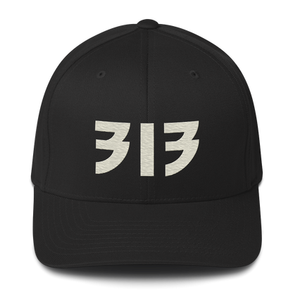 Detroit '313' Fitted Baseball Cap (Glam Font) | Ivory White