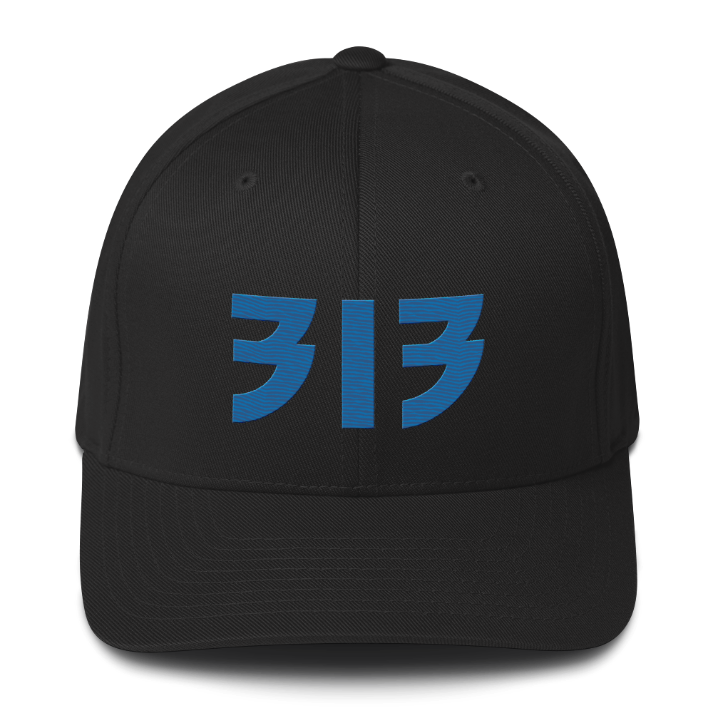 Detroit '313' Fitted Baseball Cap (Glam Font) | Azure