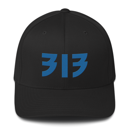 Detroit '313' Fitted Baseball Cap (Glam Font) | Azure