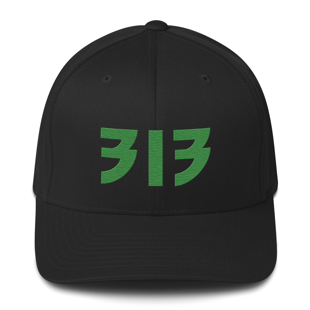 Detroit '313' Fitted Baseball Cap (Glam Font) | Shamrock Green