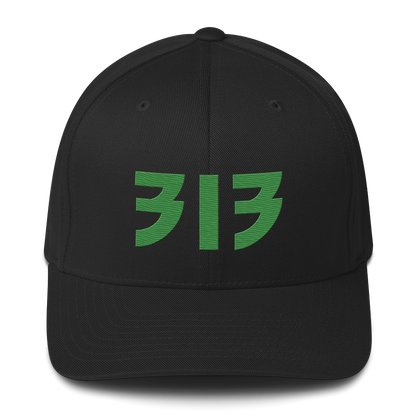 Detroit '313' Fitted Baseball Cap (Glam Font) | Shamrock Green