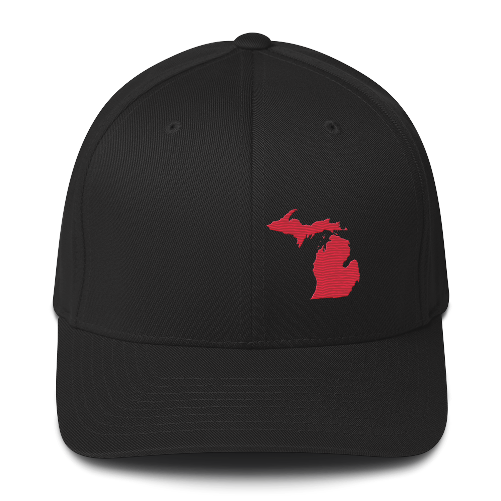 Michigan Fitted Baseball Cap | Lighthouse Red Outline