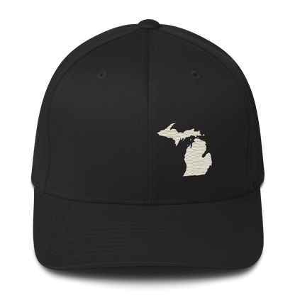 Michigan Fitted Baseball Cap | Ivory White Outline