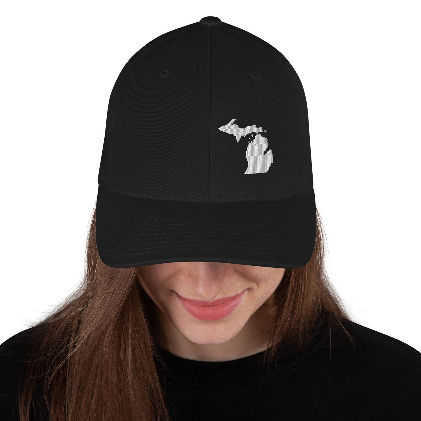 Michigan Fitted Baseball Cap | White Outline