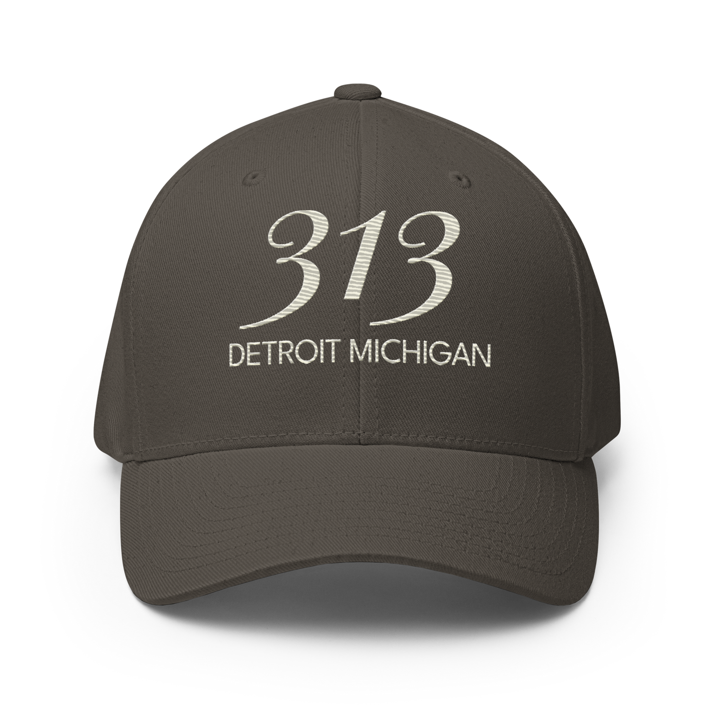 '313 Detroit Michigan' Fitted Baseball Cap | Ivory White