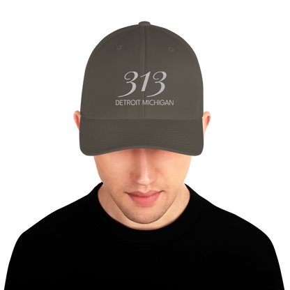 '313 Detroit Michigan' Fitted Baseball Cap | Platinum