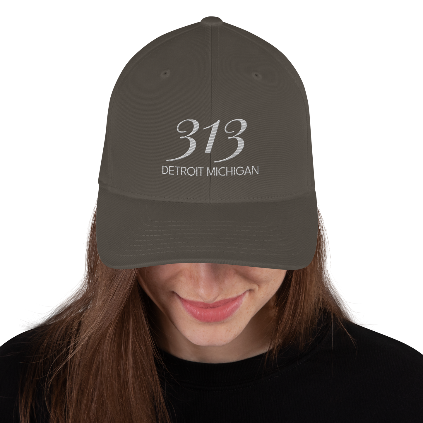 '313 Detroit Michigan' Fitted Baseball Cap | Platinum