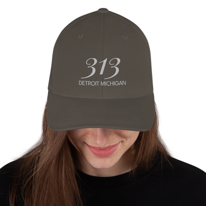 '313 Detroit Michigan' Fitted Baseball Cap | Platinum