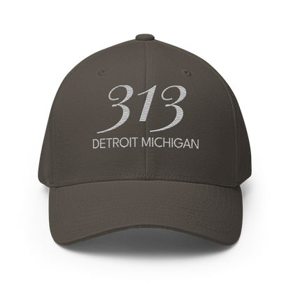 '313 Detroit Michigan' Fitted Baseball Cap | Platinum