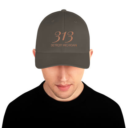 '313 Detroit Michigan' Fitted Baseball Cap | Copper