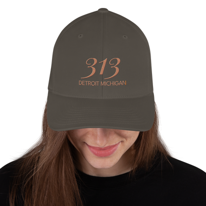 '313 Detroit Michigan' Fitted Baseball Cap | Copper