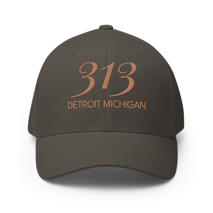 '313 Detroit Michigan' Fitted Baseball Cap | Copper