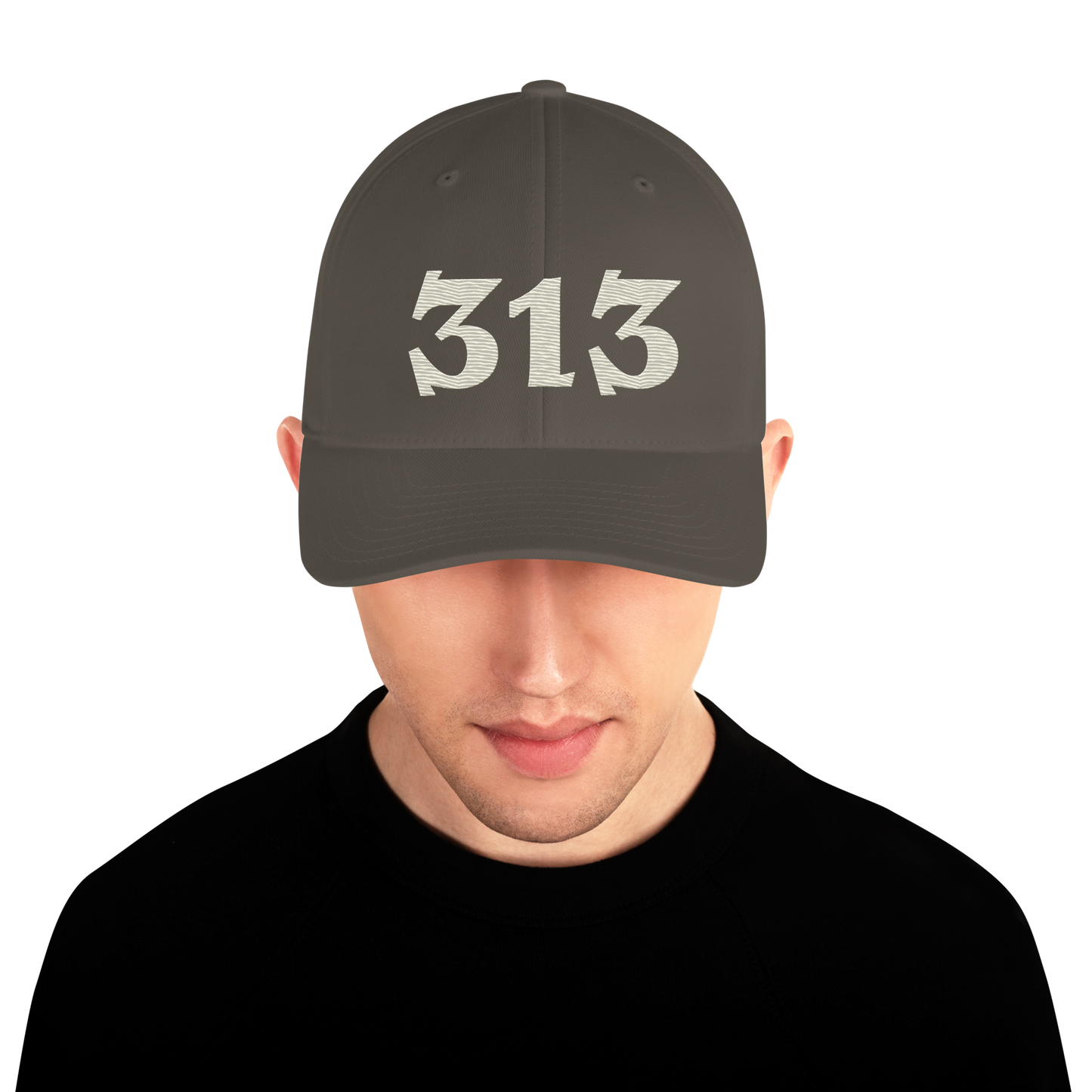 Detroit '313' Fitted Baseball Cap (Angry Font) | Ivory White