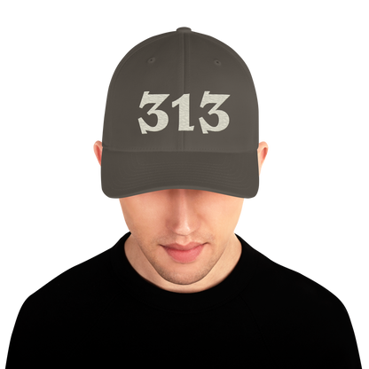 Detroit '313' Fitted Baseball Cap (Angry Font) | Ivory White