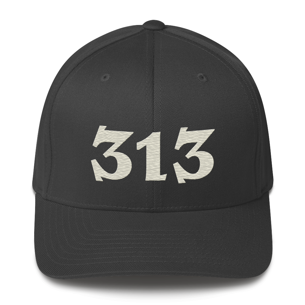 Detroit '313' Fitted Baseball Cap (Angry Font) | Ivory White