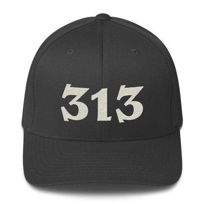 Detroit '313' Fitted Baseball Cap (Angry Font) | Ivory White