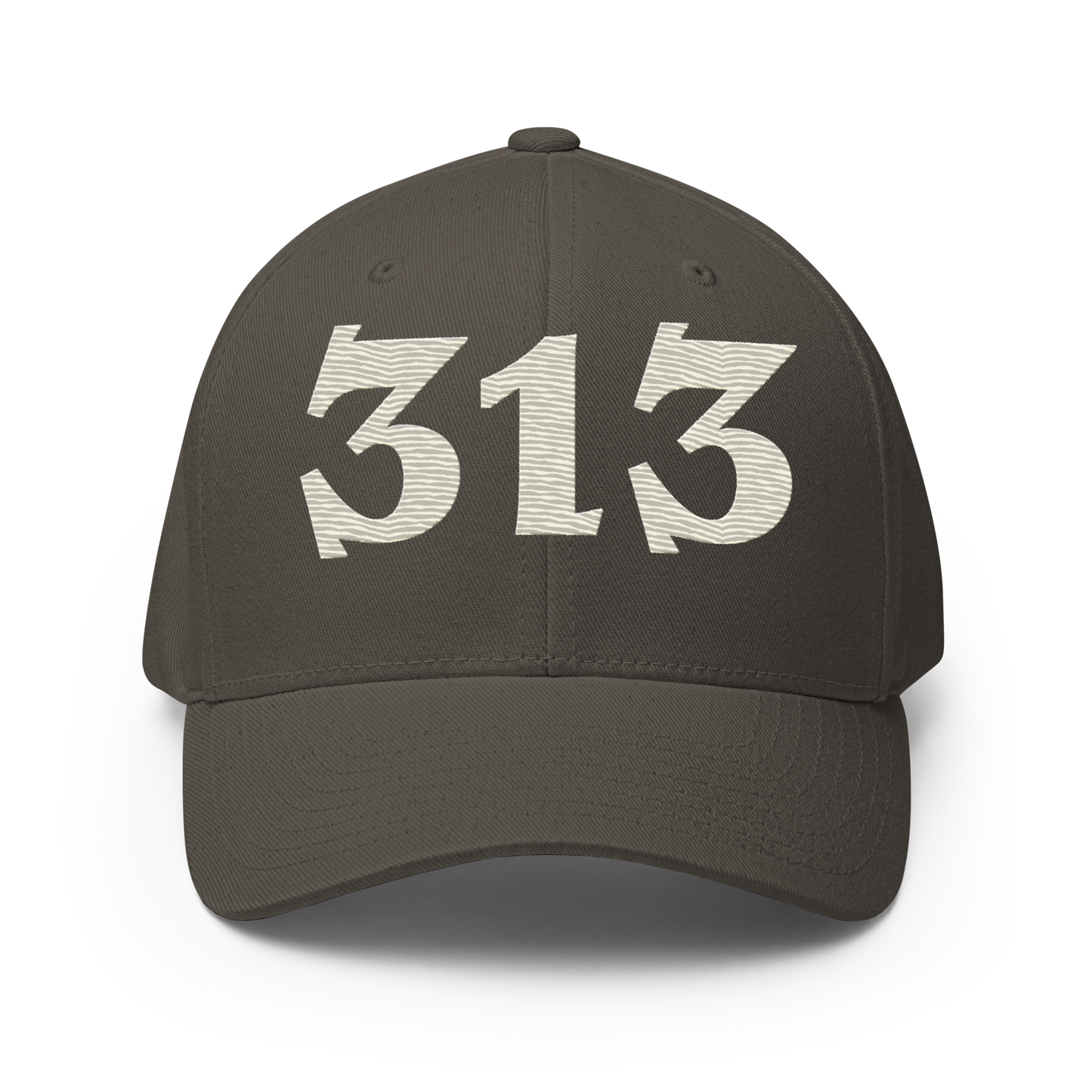 Detroit '313' Fitted Baseball Cap (Angry Font) | Ivory White