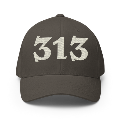 Detroit '313' Fitted Baseball Cap (Angry Font) | Ivory White