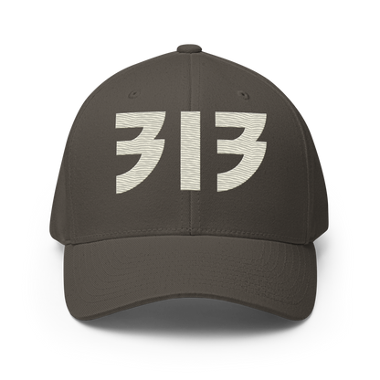 Detroit '313' Fitted Baseball Cap (Glam Font) | Ivory White