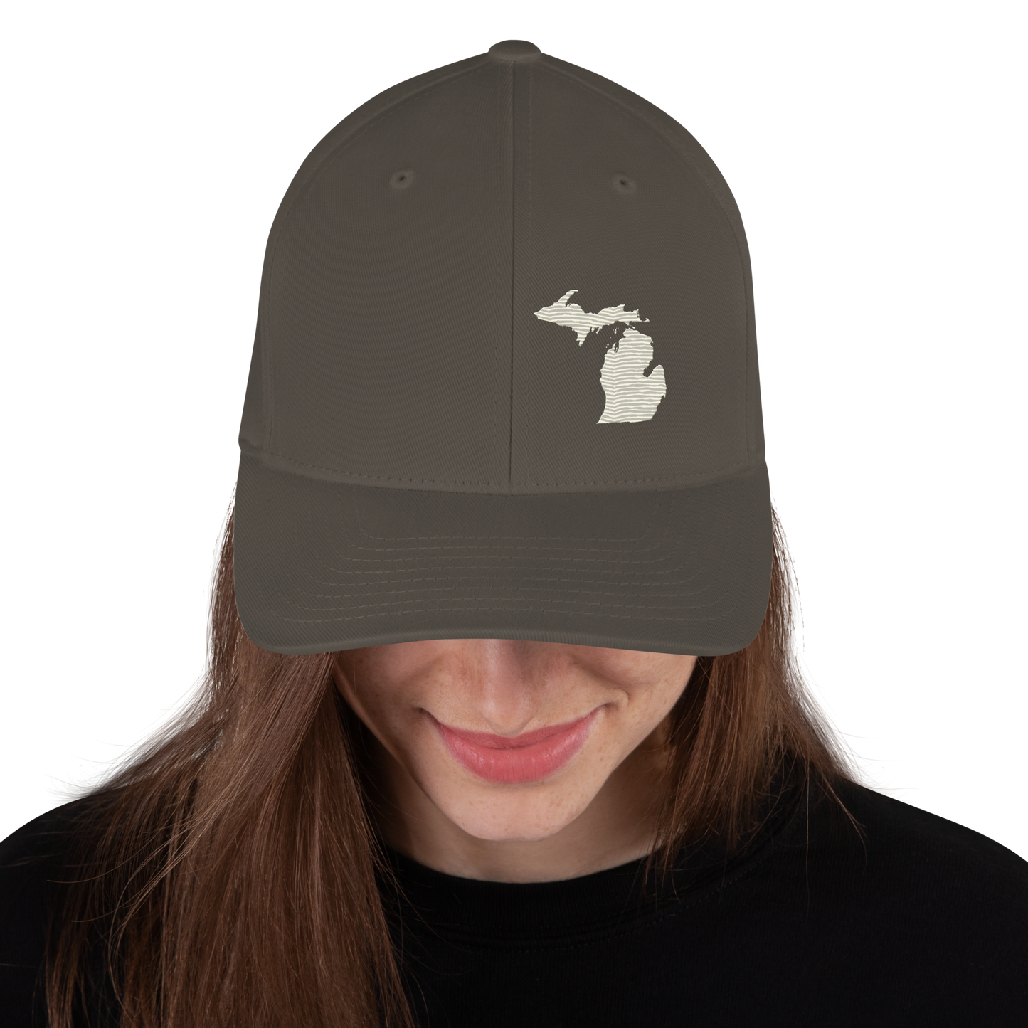 Michigan Fitted Baseball Cap | Ivory White Outline