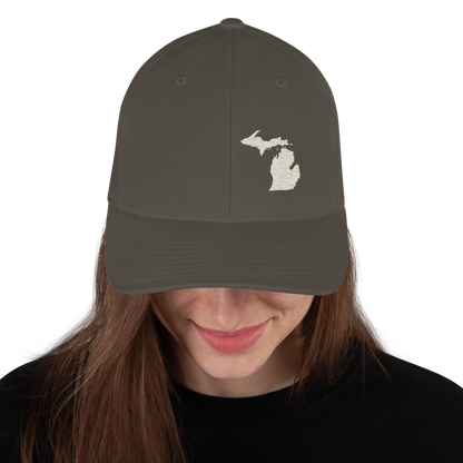 Michigan Fitted Baseball Cap | Ivory White Outline