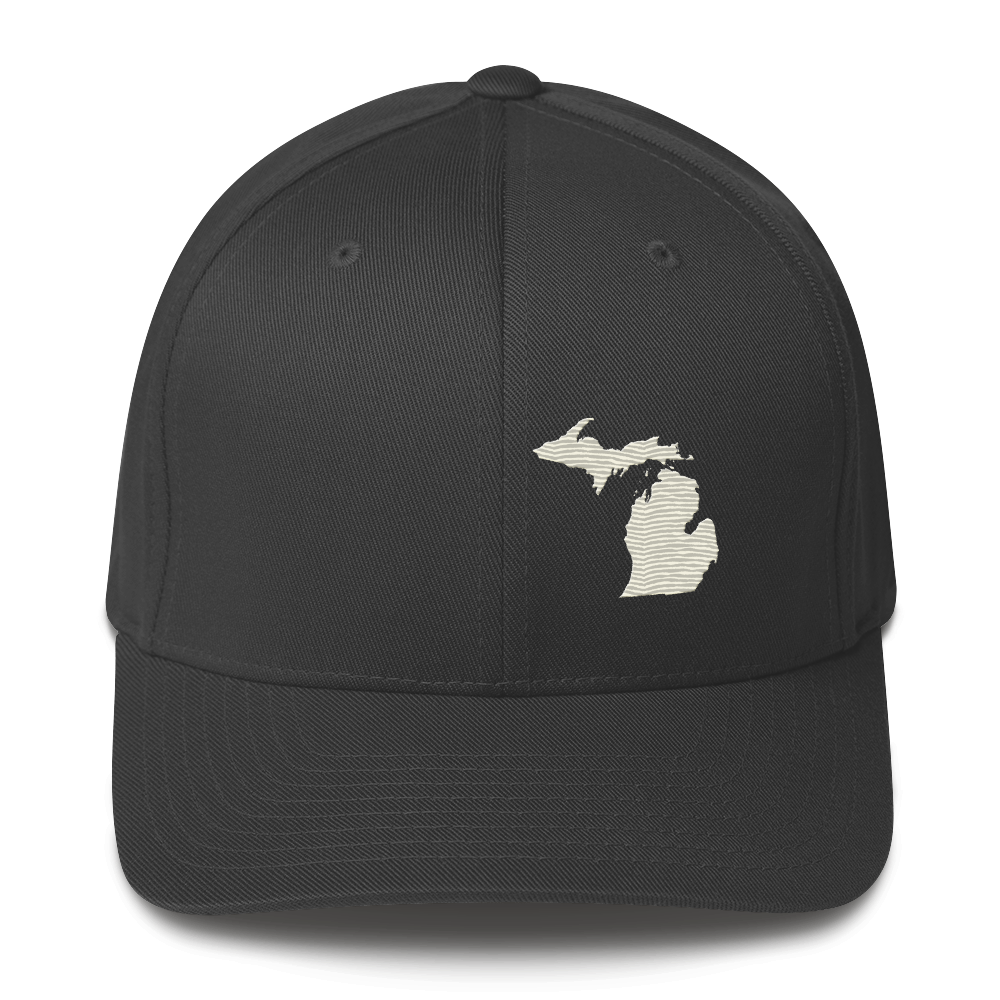 Michigan Fitted Baseball Cap | Ivory White Outline