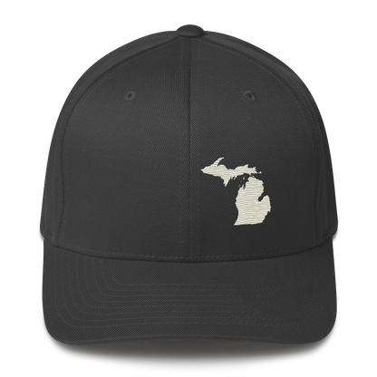 Michigan Fitted Baseball Cap | Ivory White Outline