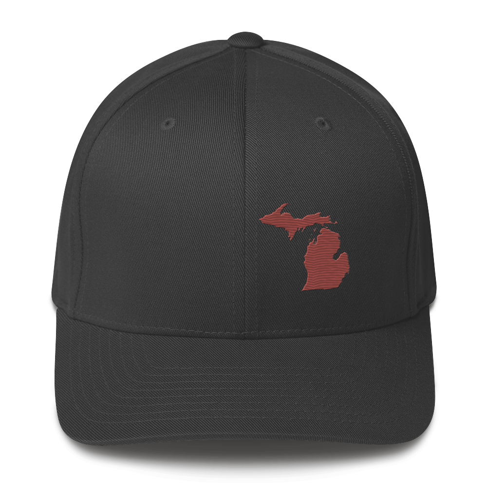 Michigan Fitted Baseball Cap | Ore Dock Red Outline