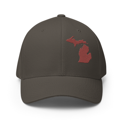 Michigan Fitted Baseball Cap | Ore Dock Red Outline