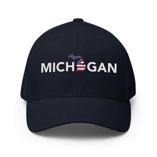 'Michigan' Fitted Baseball Cap (Sans Font Patriot Edition)