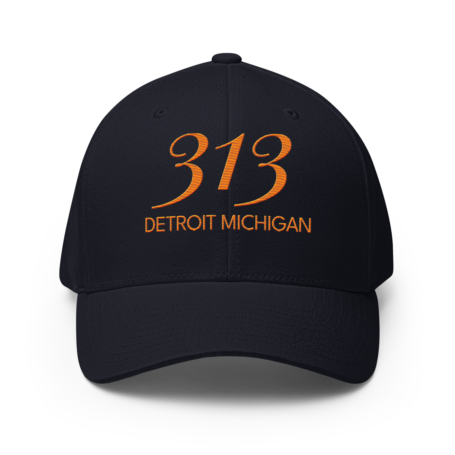 '313 Detroit Michigan' Fitted Baseball Cap | Orange