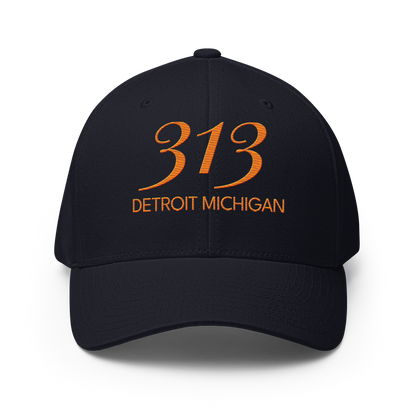 '313 Detroit Michigan' Fitted Baseball Cap | Orange