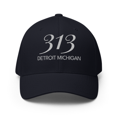 '313 Detroit Michigan' Fitted Baseball Cap | Platinum