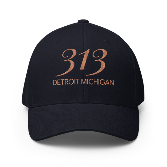 '313 Detroit Michigan' Fitted Baseball Cap | Copper