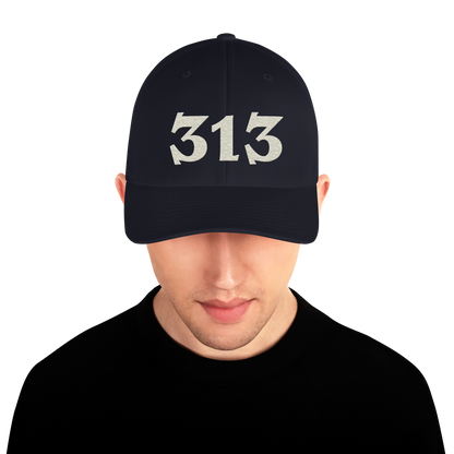 Detroit '313' Fitted Baseball Cap (Angry Font) | Ivory White