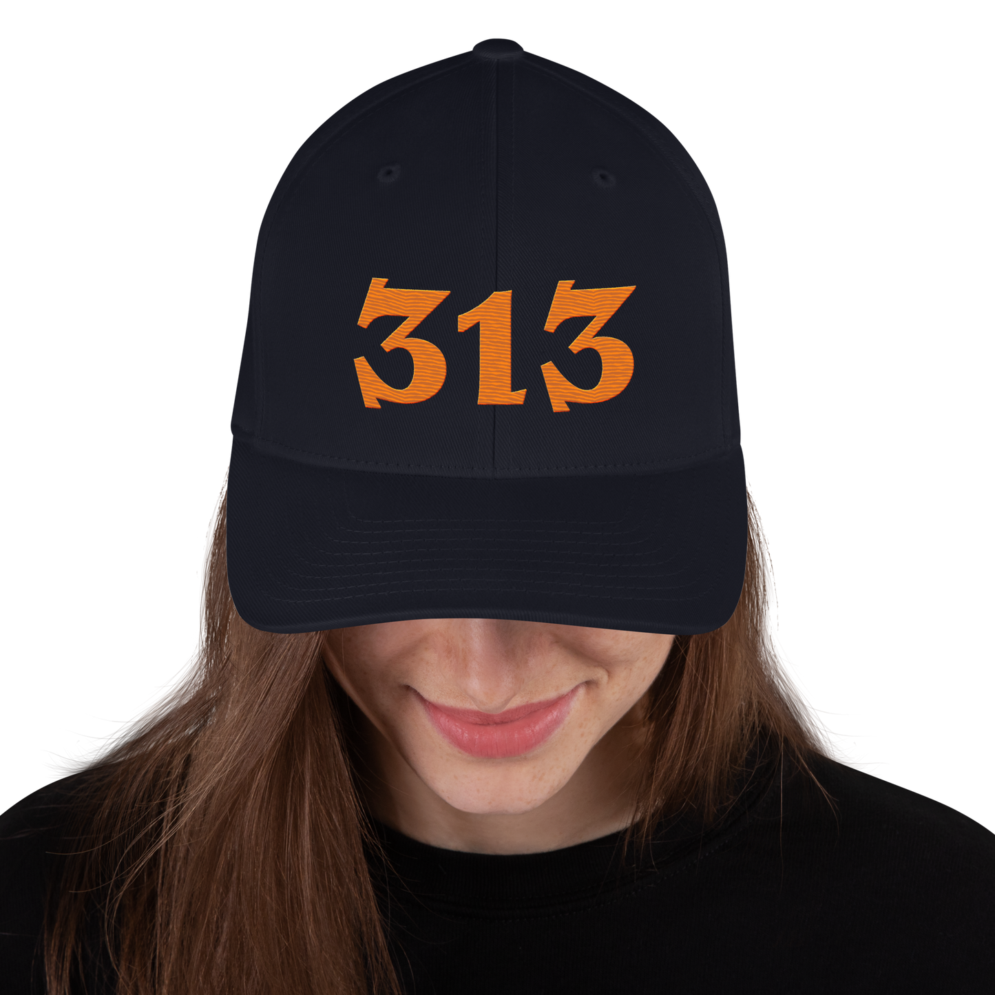 Detroit '313' Fitted Baseball Cap (Angry Font) | Orange