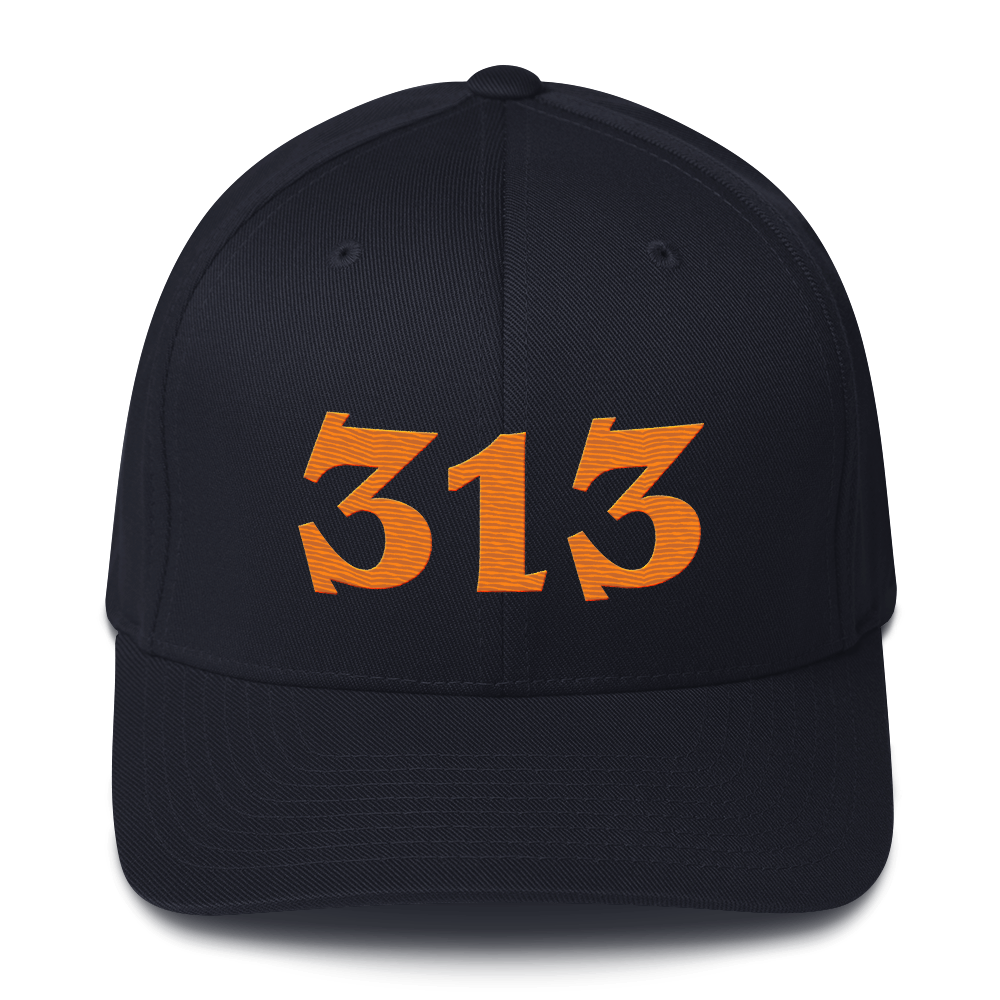 Detroit '313' Fitted Baseball Cap (Angry Font) | Orange