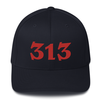 Detroit '313' Fitted Baseball Cap (Angry Font) | Aliform Red