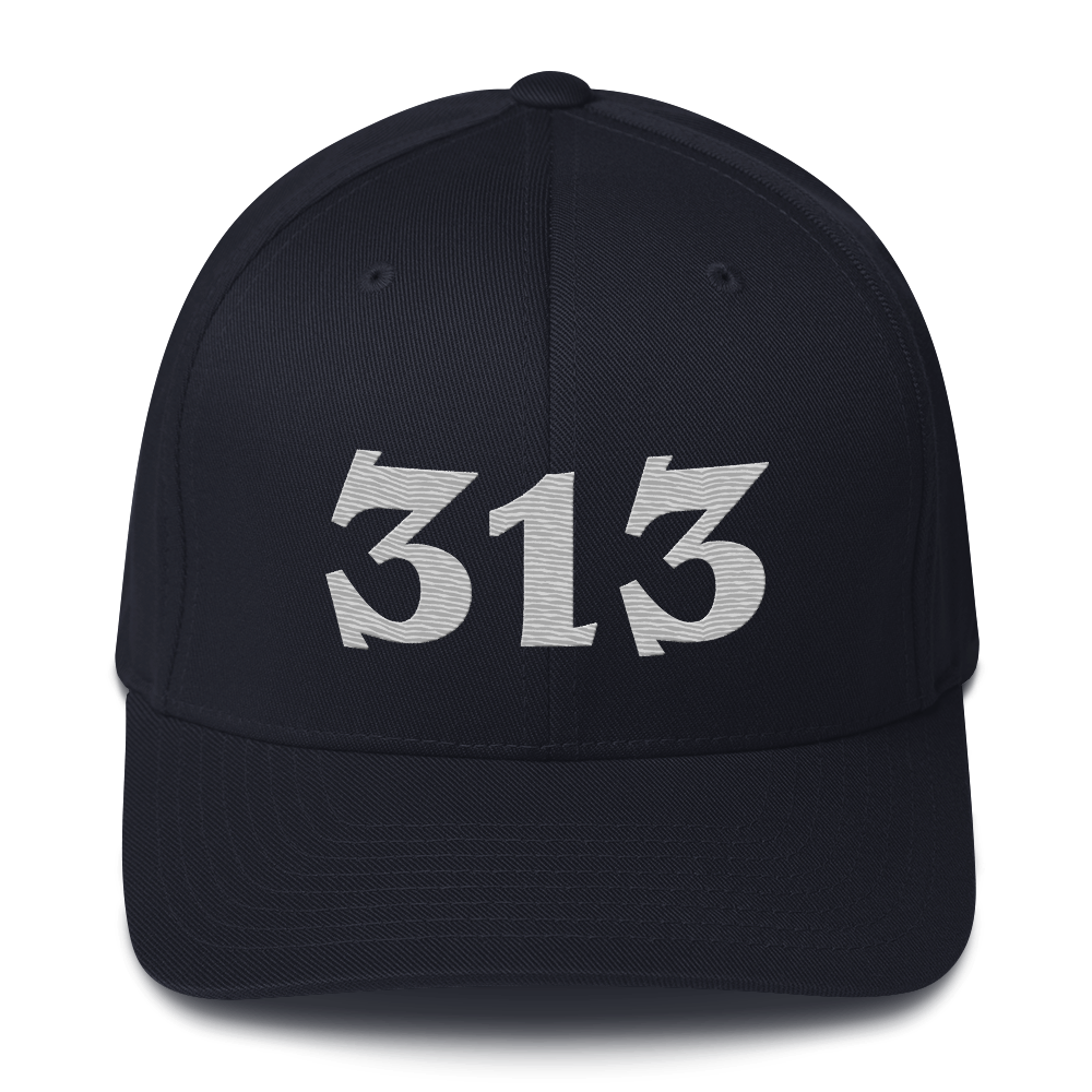 Detroit '313' Fitted Baseball Cap (Angry Font) | Platinum