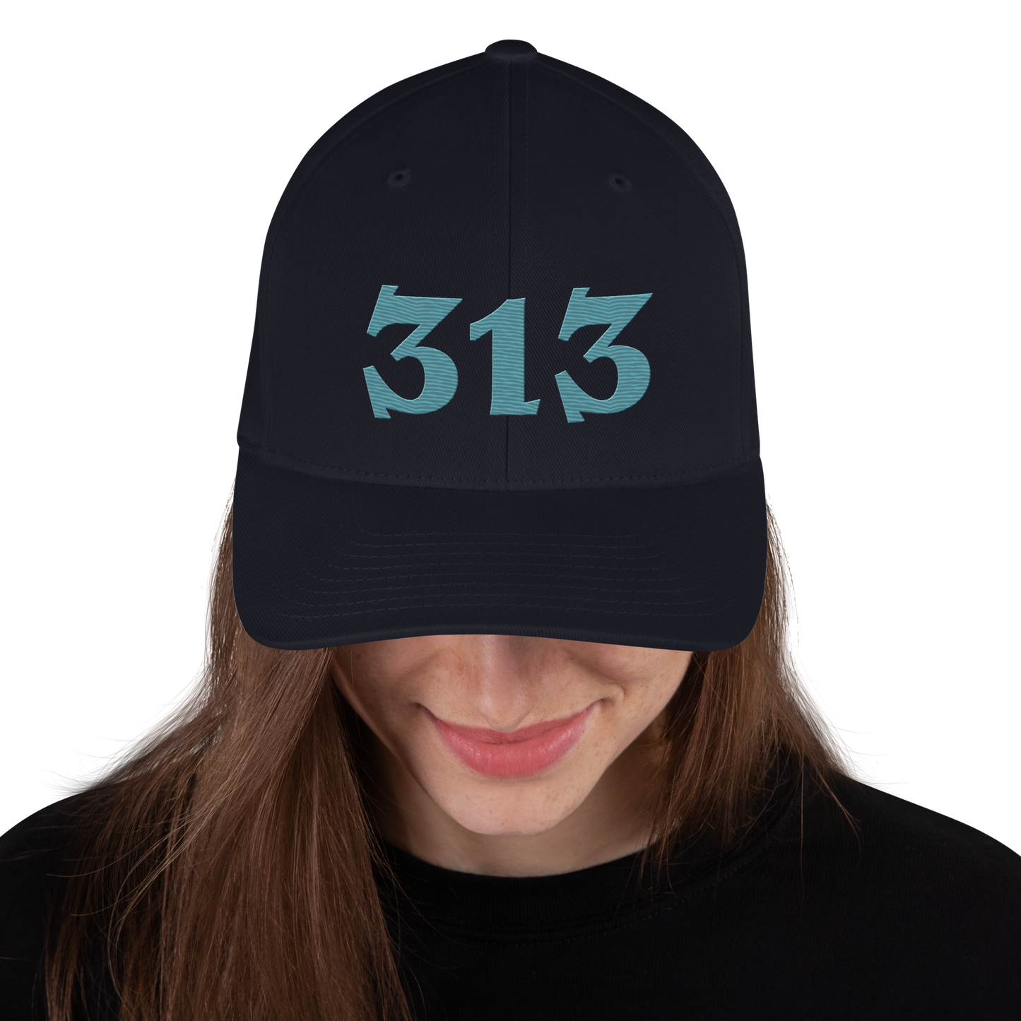 Detroit '313' Fitted Baseball Cap (Angry Font) | Huron Blue