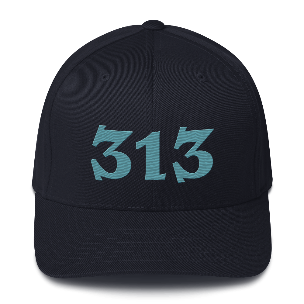 Detroit '313' Fitted Baseball Cap (Angry Font) | Huron Blue