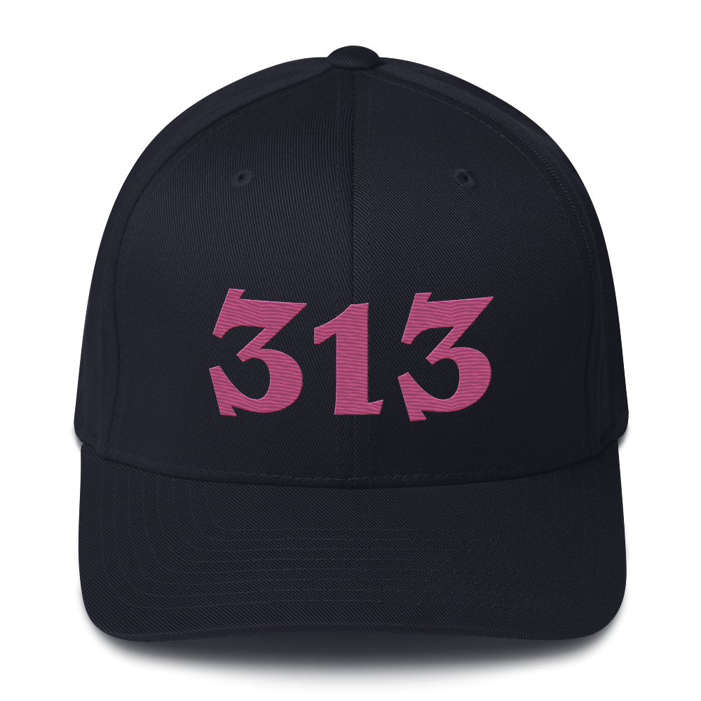 Detroit '313' Fitted Baseball Cap (Angry Font) | Apple Blossom Pink