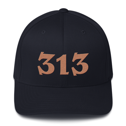 Detroit '313' Fitted Baseball Cap (Angry Font) | Copper