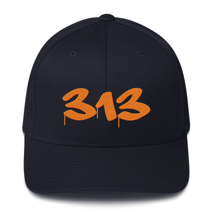 Detroit '313' Fitted Baseball Cap (Tag Font) | Orange