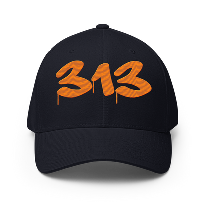 Detroit '313' Fitted Baseball Cap (Tag Font) | Orange