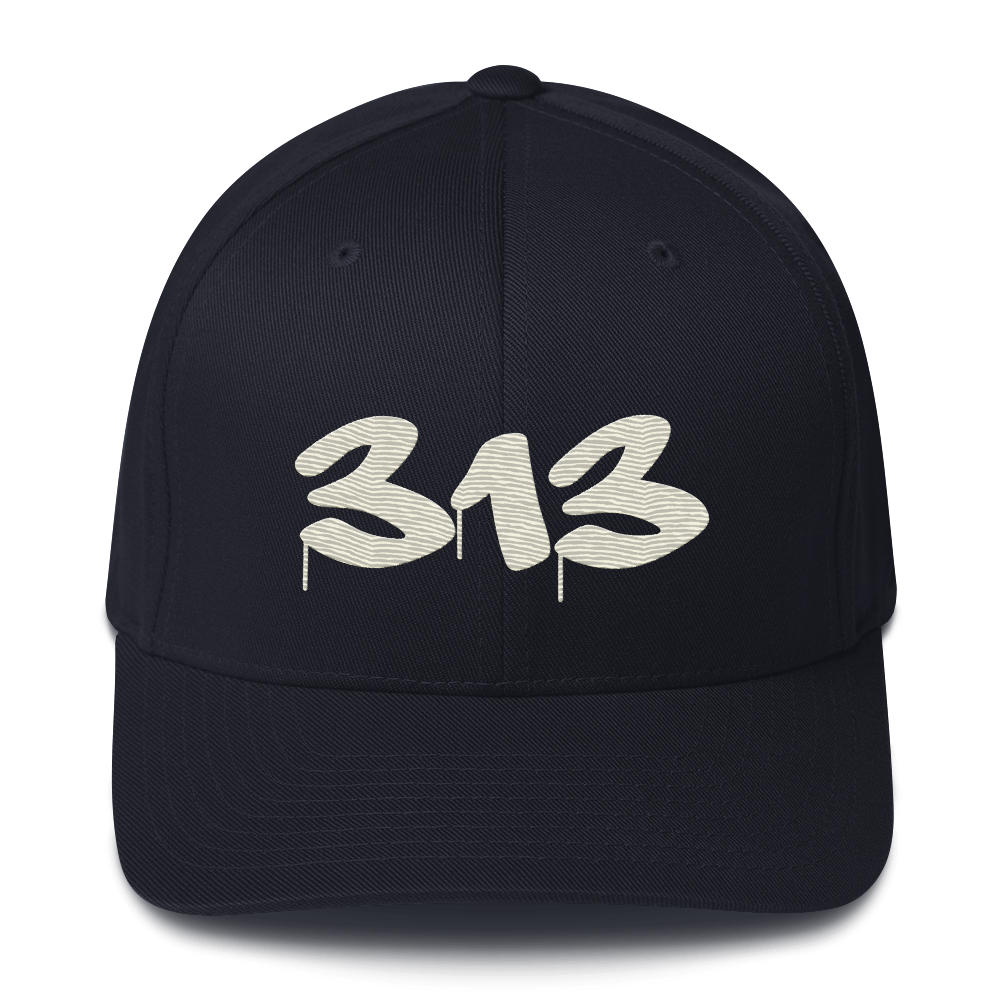 Detroit '313' Fitted Baseball Cap (Tag Font) | Ivory White